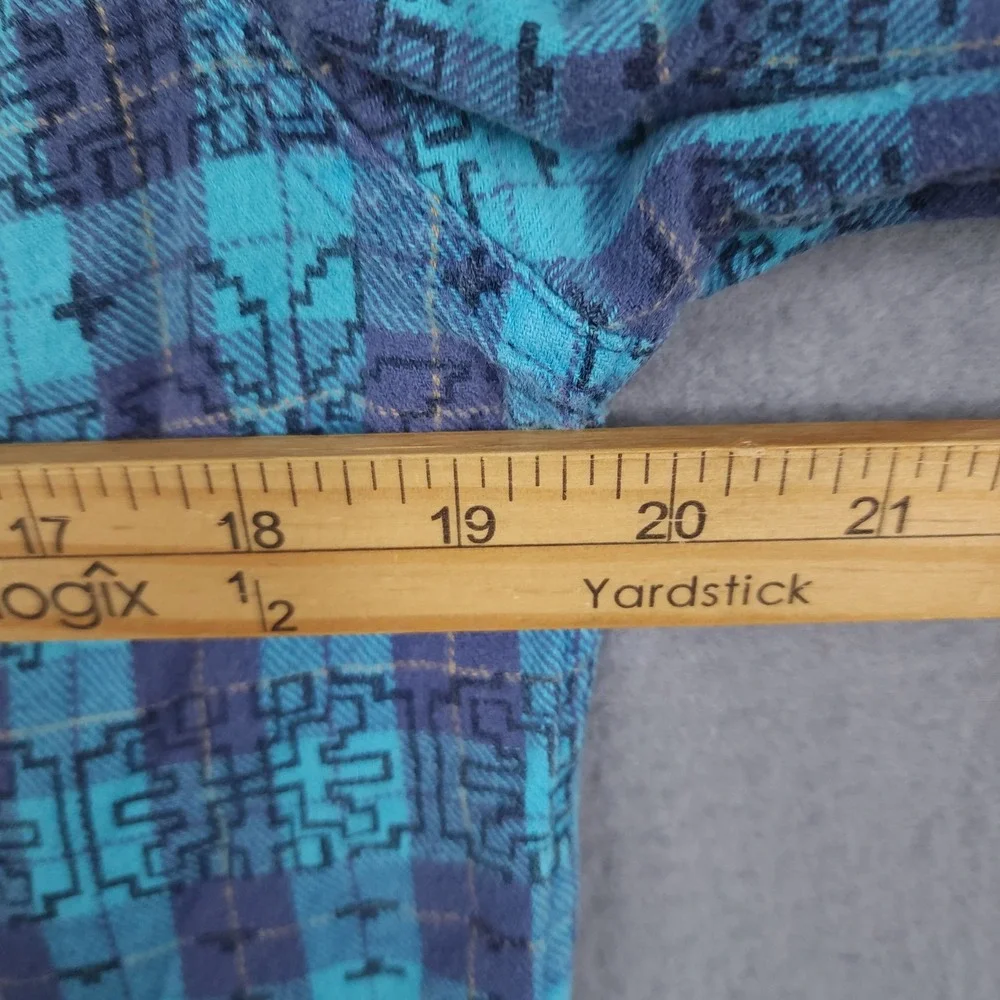 Aeropostale Mens Medium Teal Blue Plaid Southwestern Aztec Flannel Button Shirt